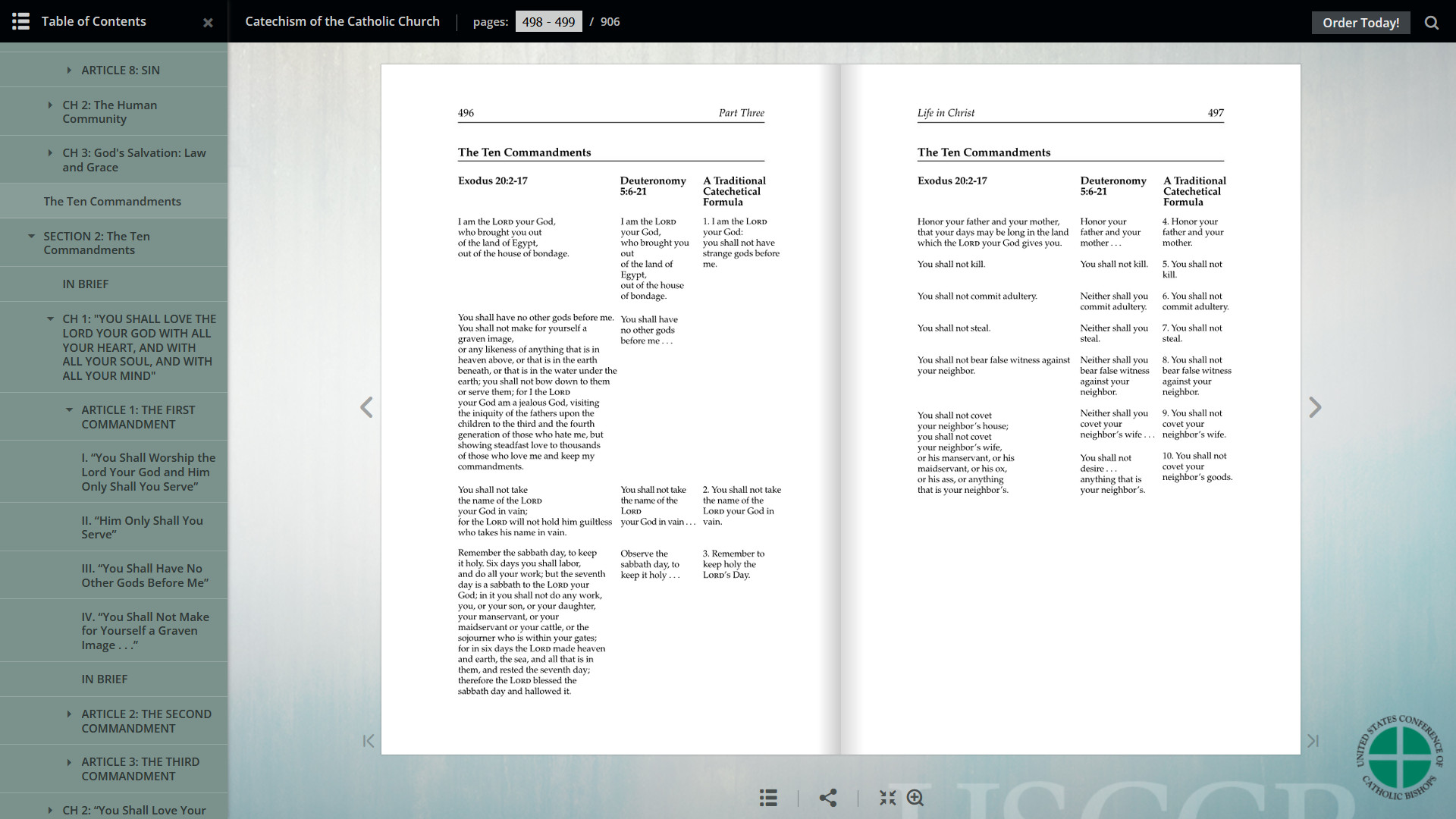 Catechism of the Catholic Church - Ten Commandments (page 496)