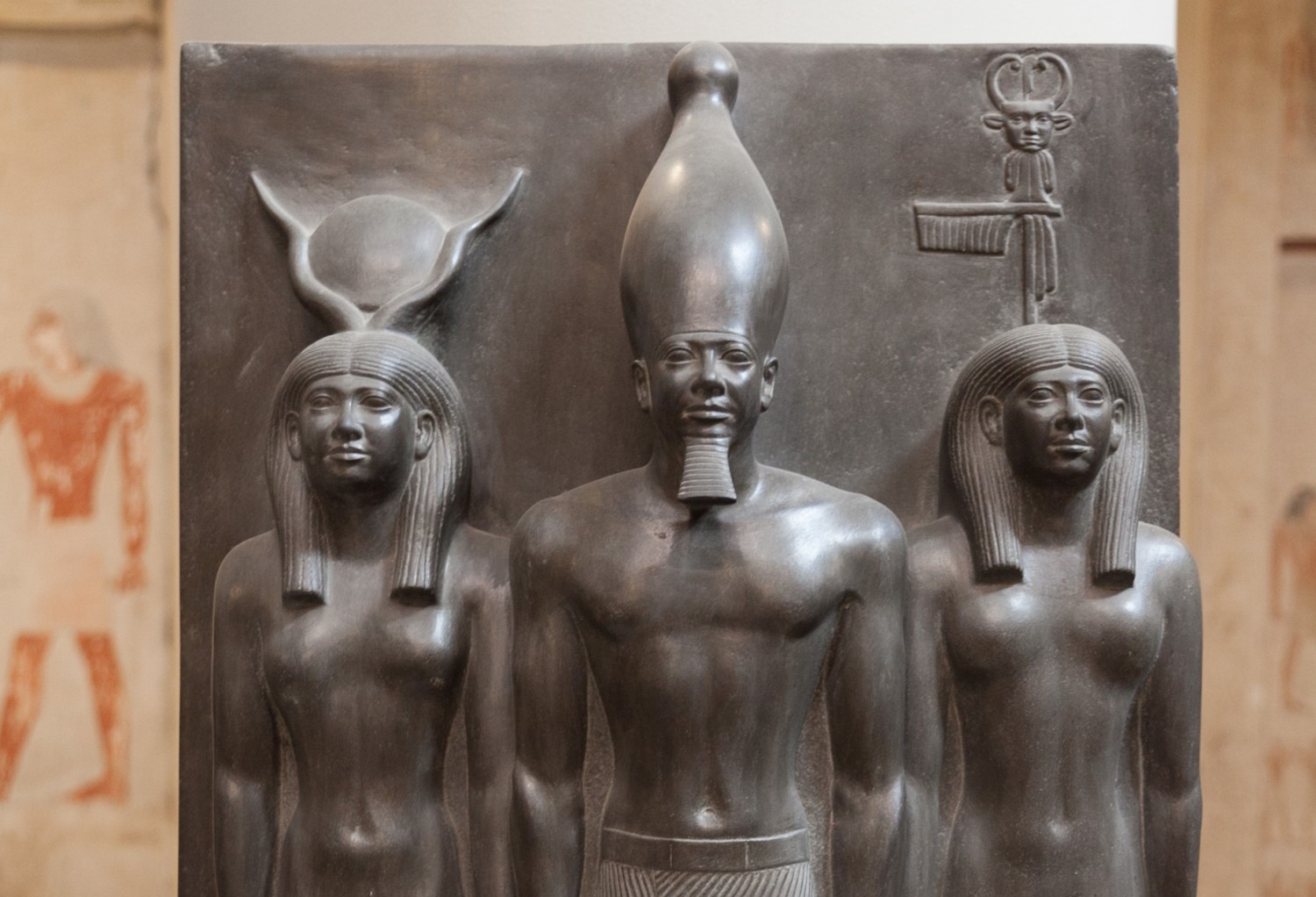 Menkaure flanked by the goddess Hathor