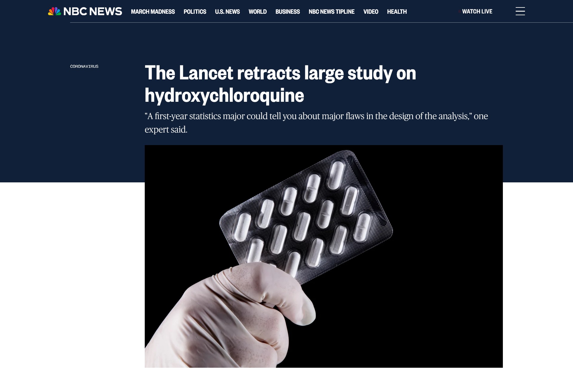 NBC - The Lancet retracts large study on hydroxychloroquine (June 4, 2020)