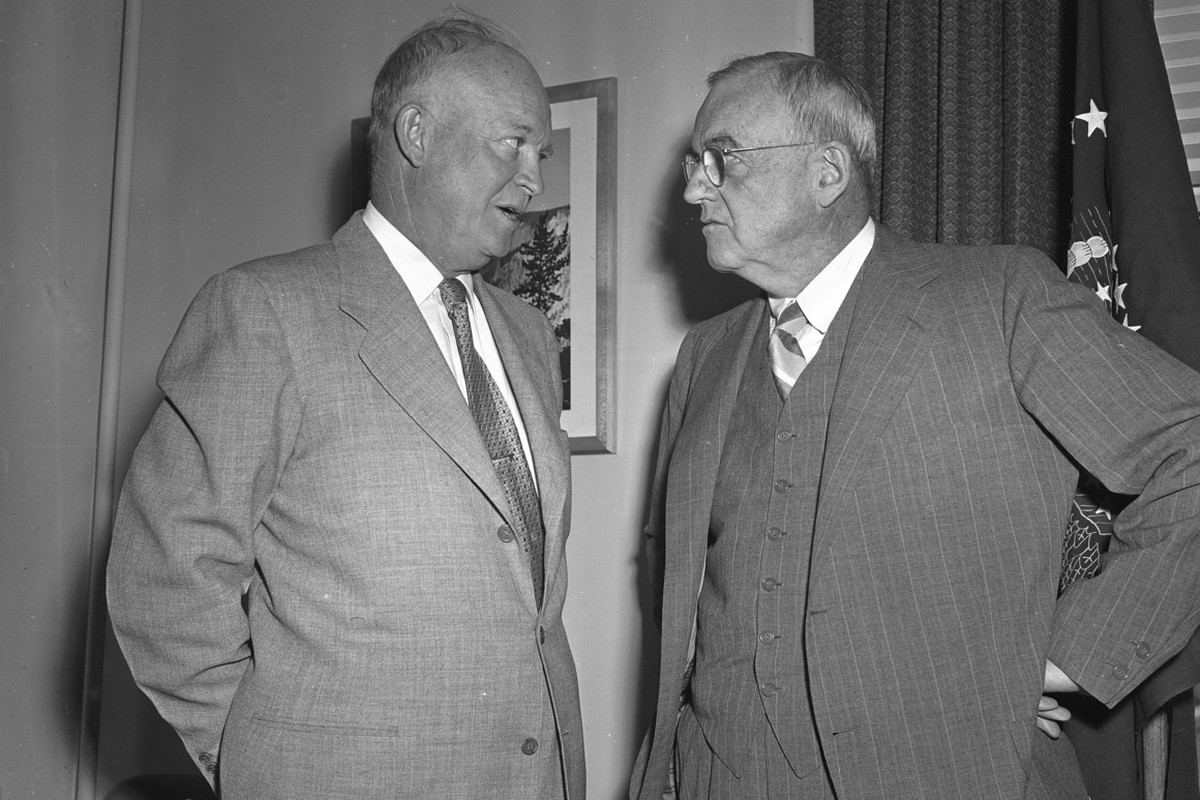 U.S. President Dwight D. Eisenhower with U.S. Secretary of State John Foster Dulles, the advocate of the Guatemalan coup d'état of 1954