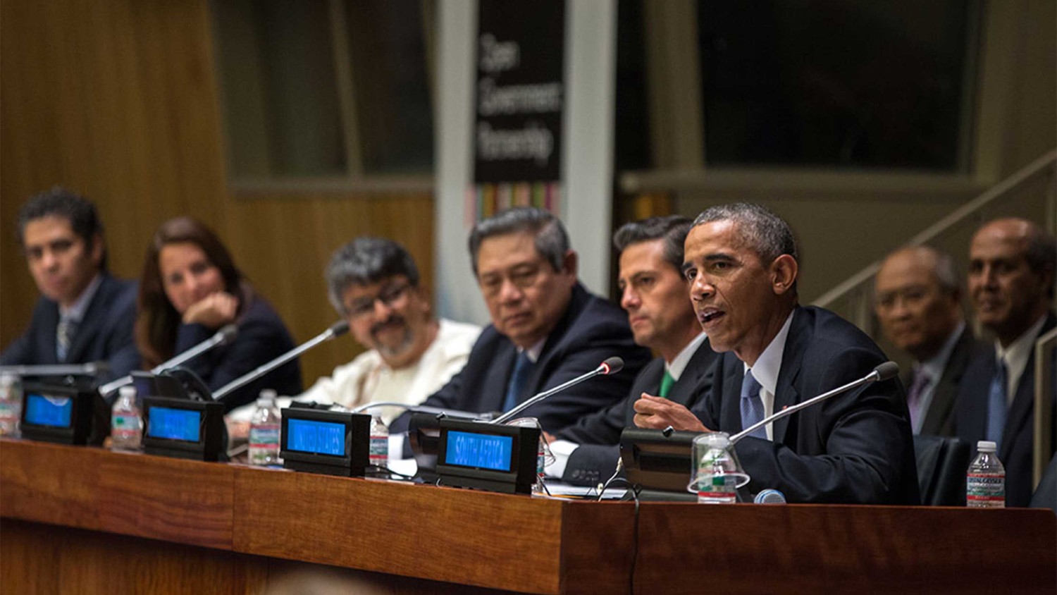 President Barack Obama delivers remarks during a meeting on the Open Government Partnership at the United Nations in New York, Sept. 24, 2014