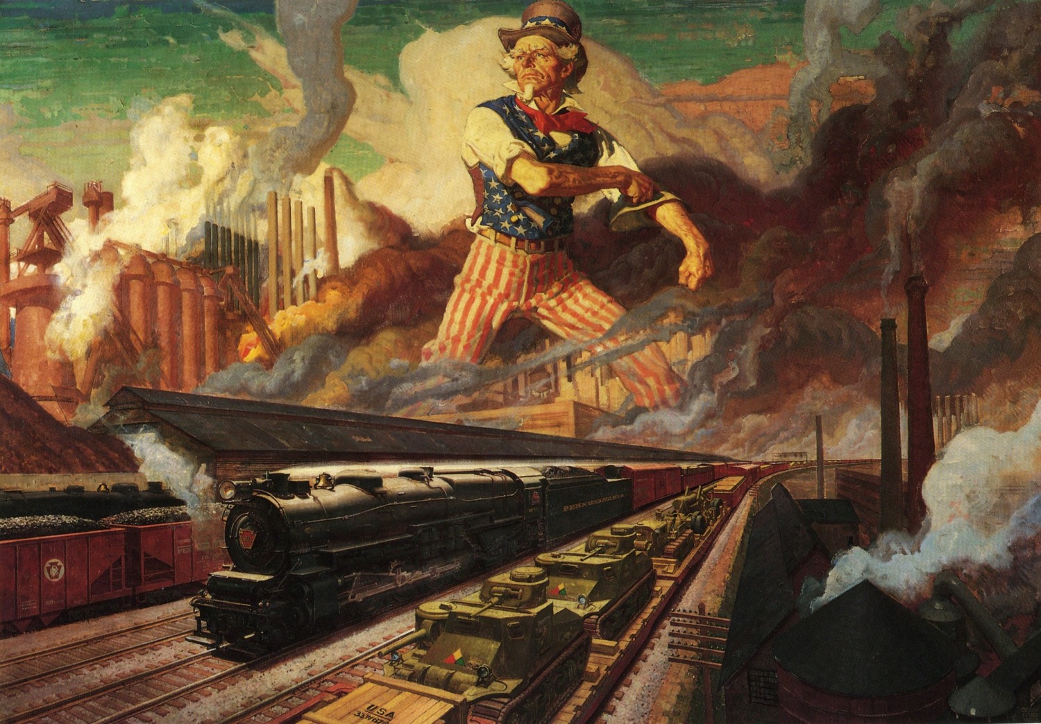 Dean Cornwell - Serving the Nation (United States war industry propaganda depicting the Pennsylvania Railroad)