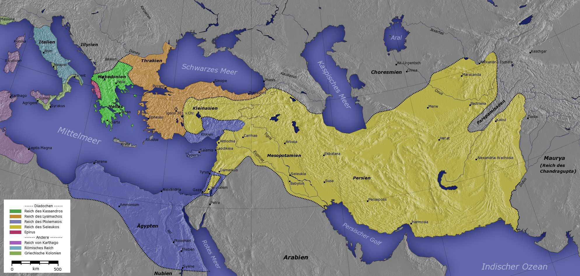 Kingdoms of the Diadochi after the Battle of Ipsus, 301 BC